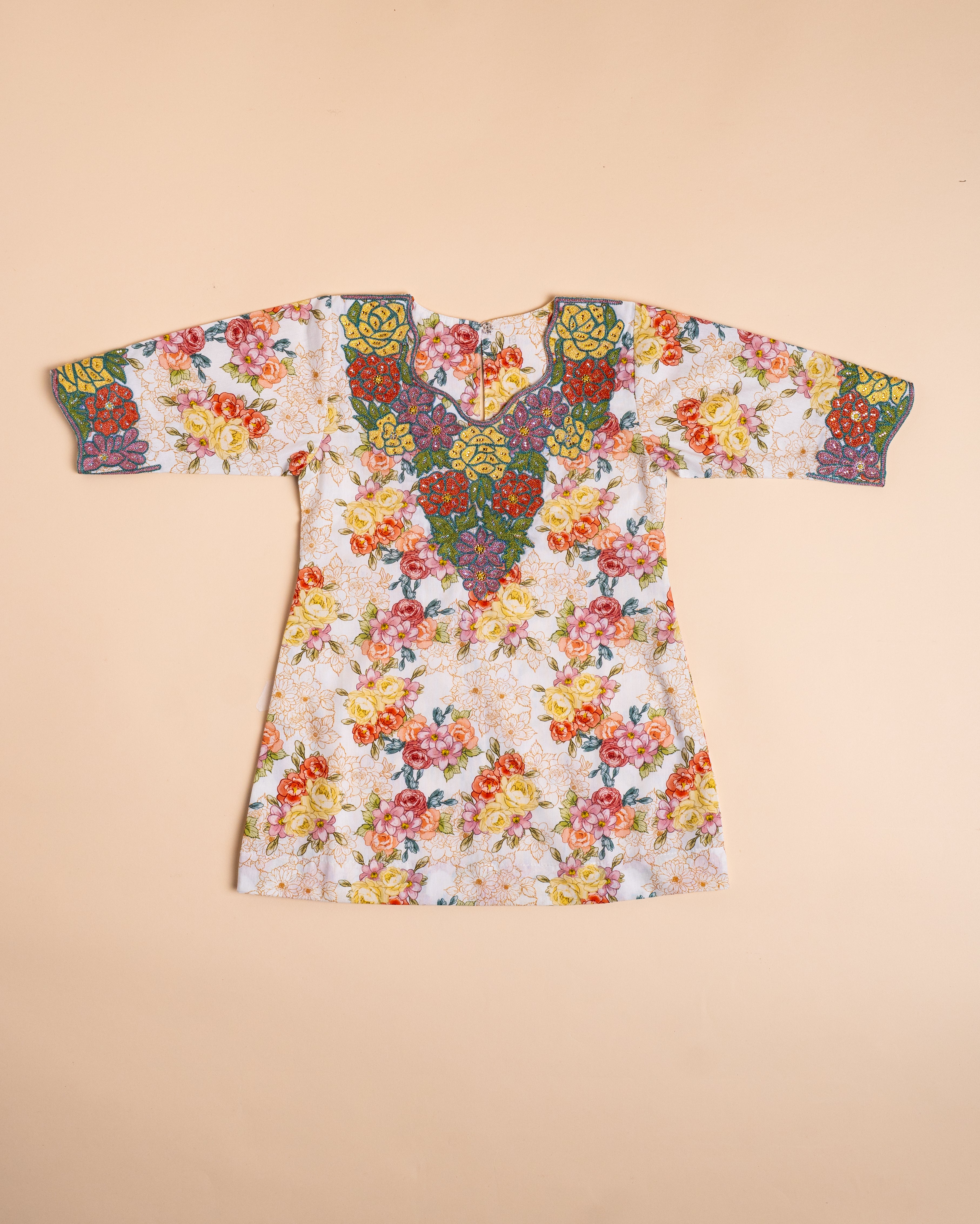 White Floral Embroidered Khwer (4M–8Y)