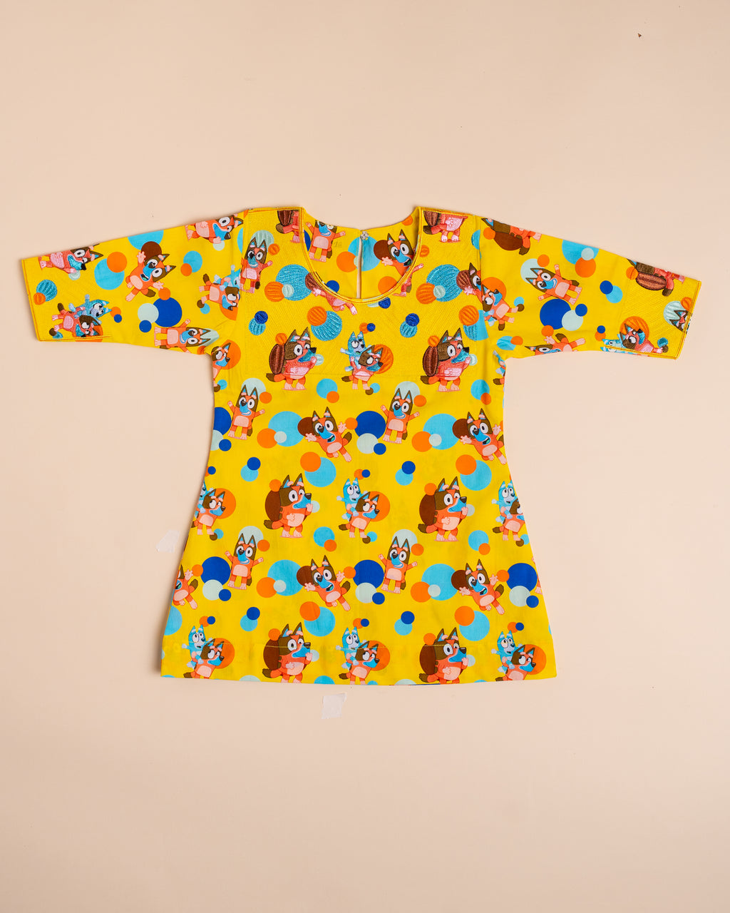 Yellow Cartoon Print Full-Sleeve Dress (4M–8Y)