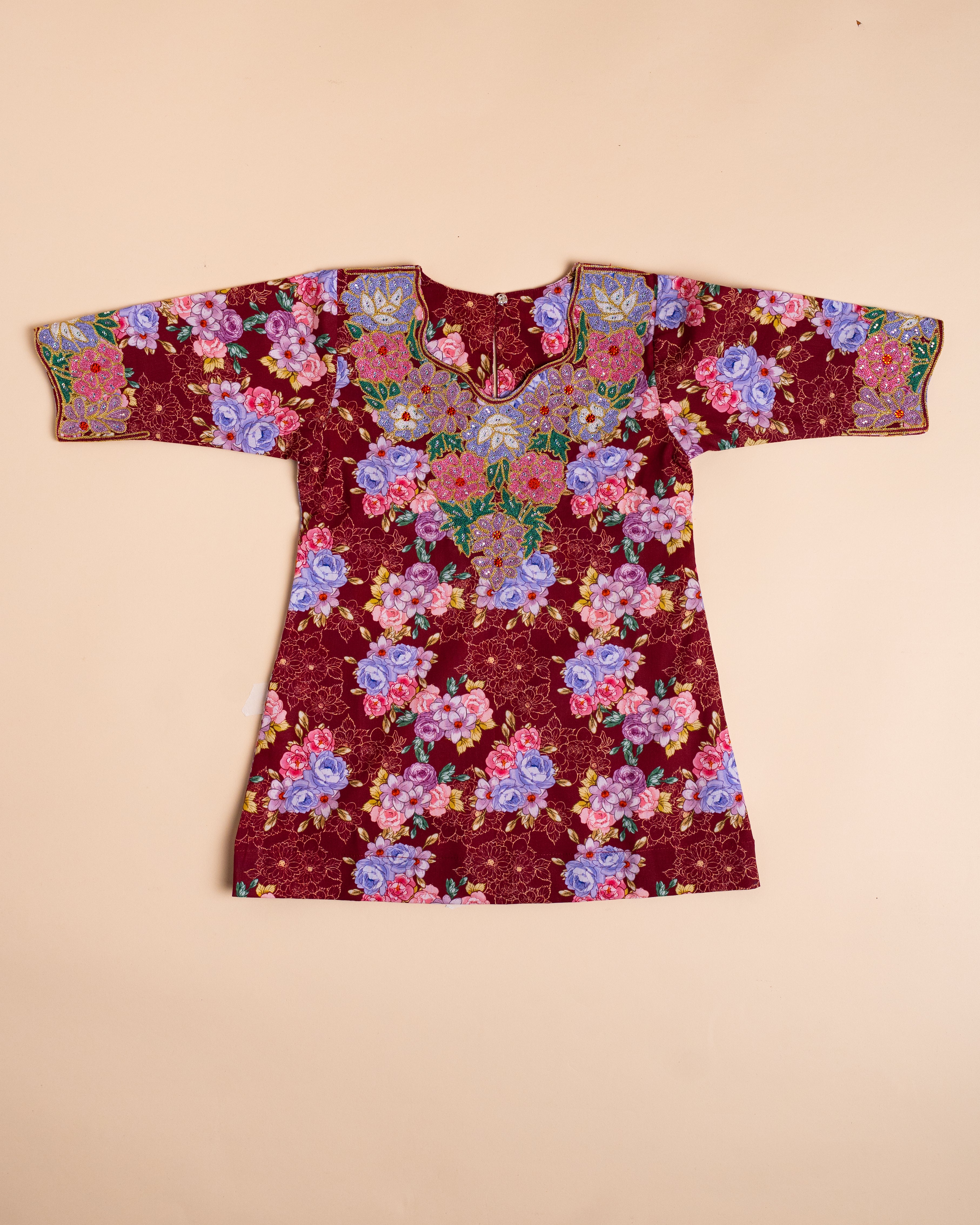 Maroon Floral Embroidered Khwer (4M–8Y)