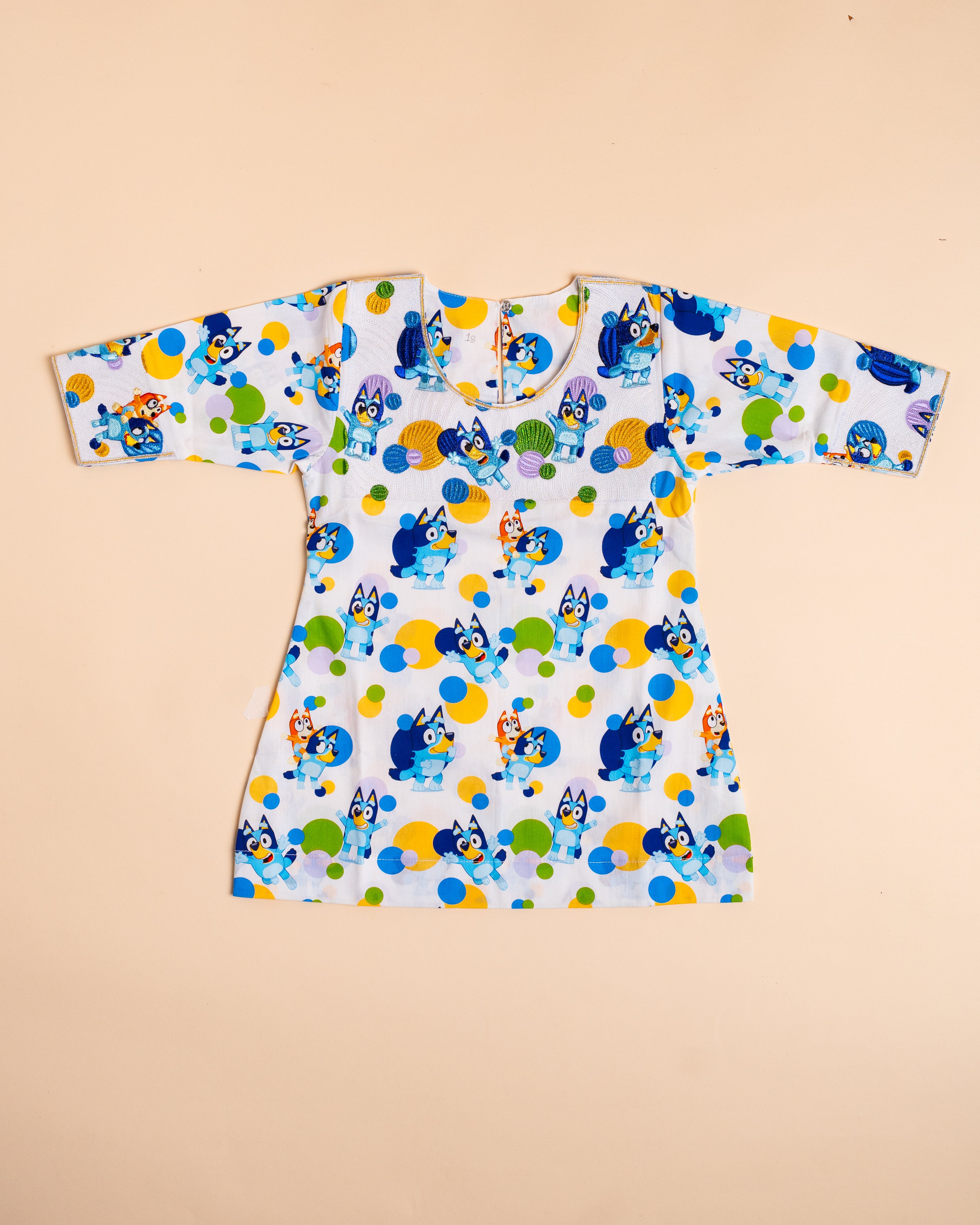 Blue Cartoon Print Full-Sleeve Dress (4M–8Y)