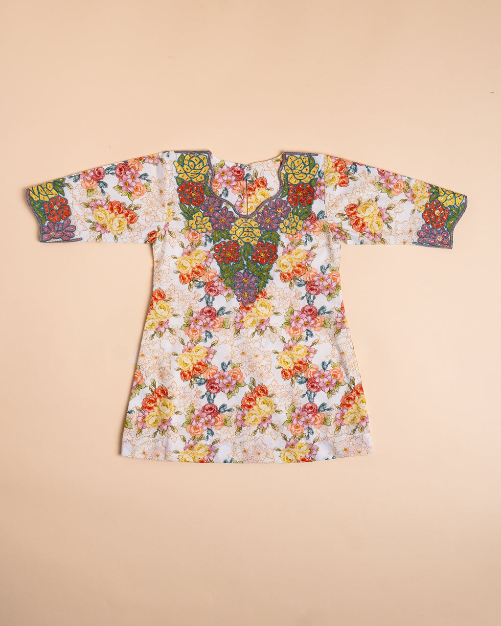 White Floral Embroidered Khwer (4M–8Y)