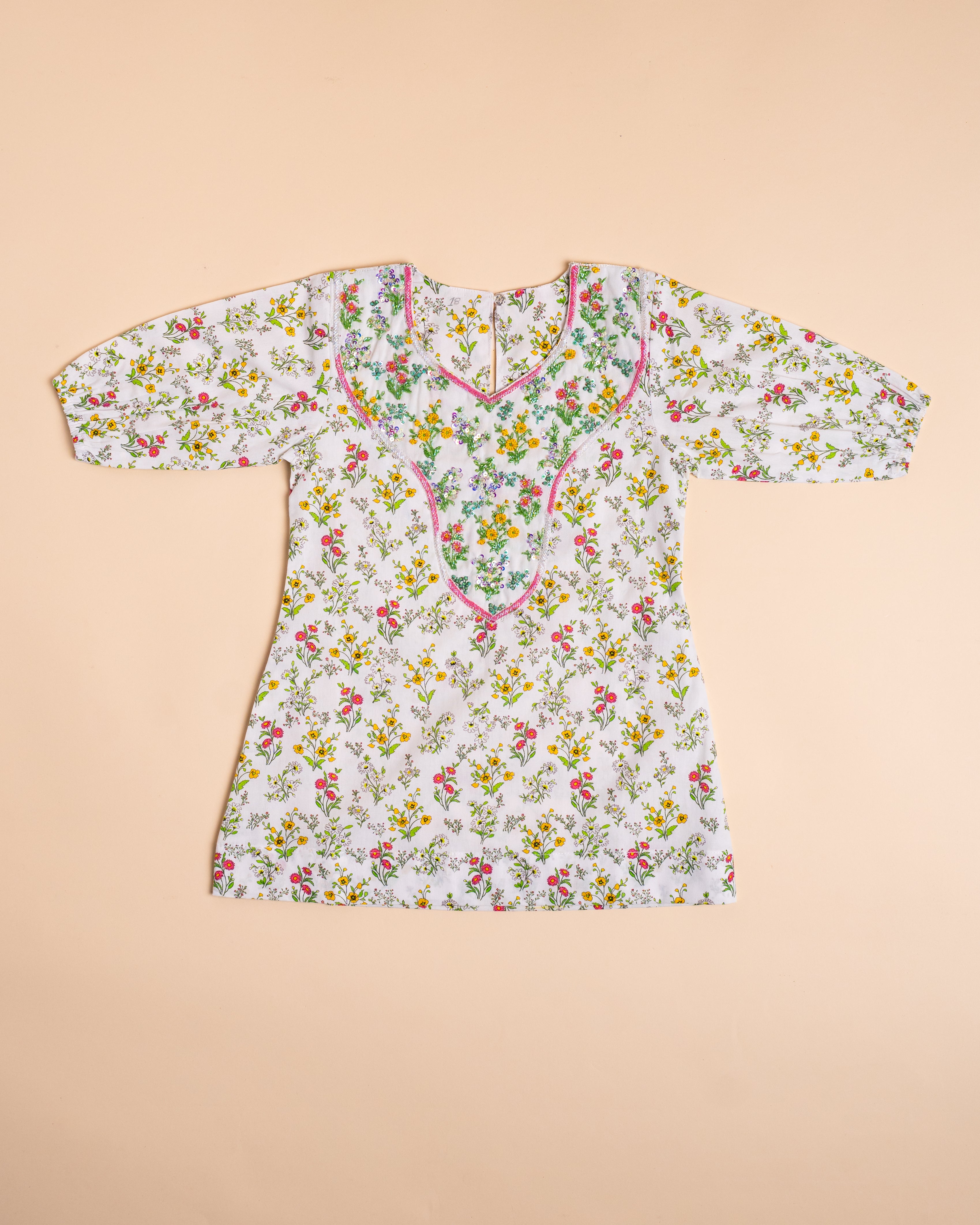 White Pastel Floral Embroidered Khwer (4M–8Y)