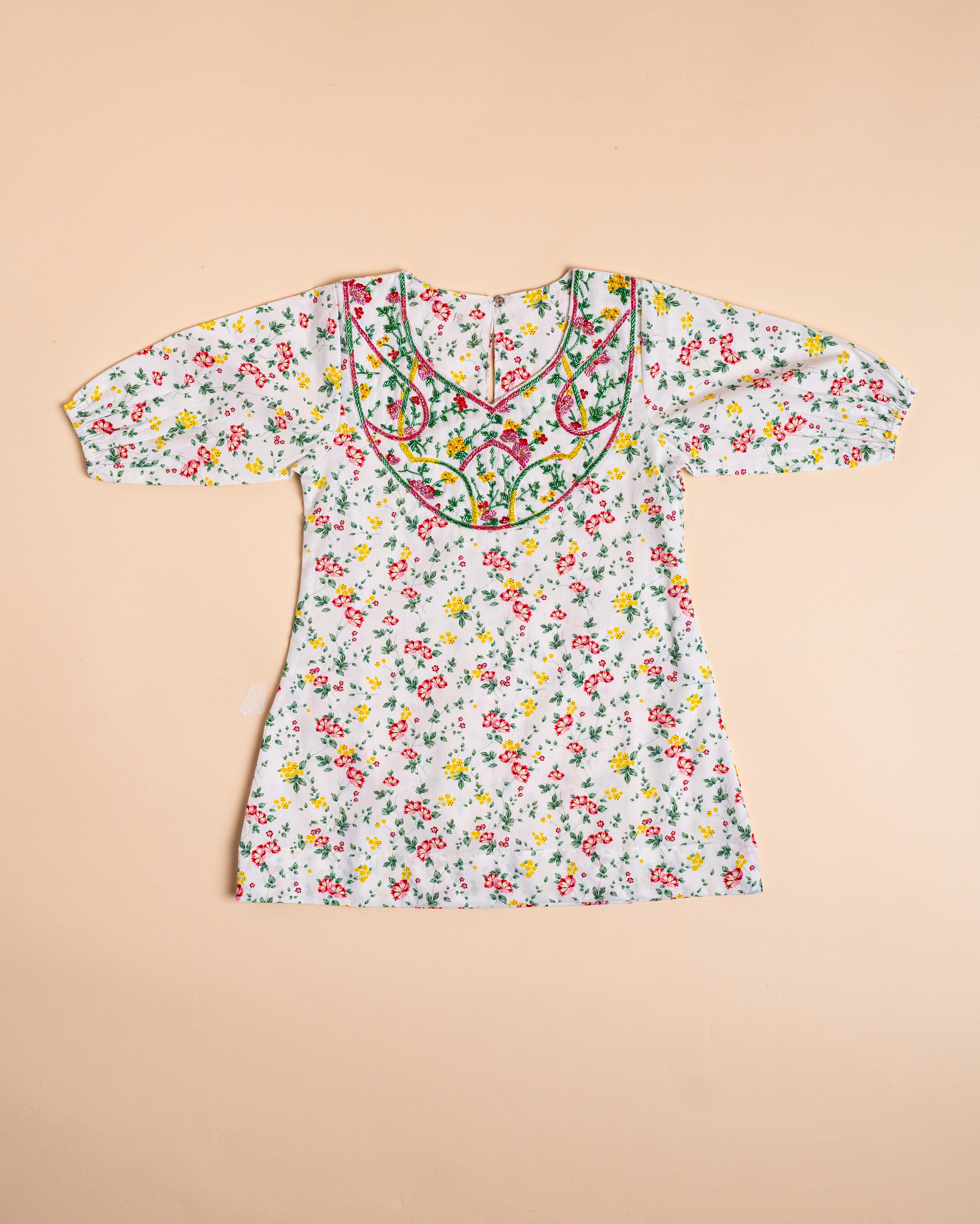 White Floral Print Full-Sleeve Khwer (4M–8Y)