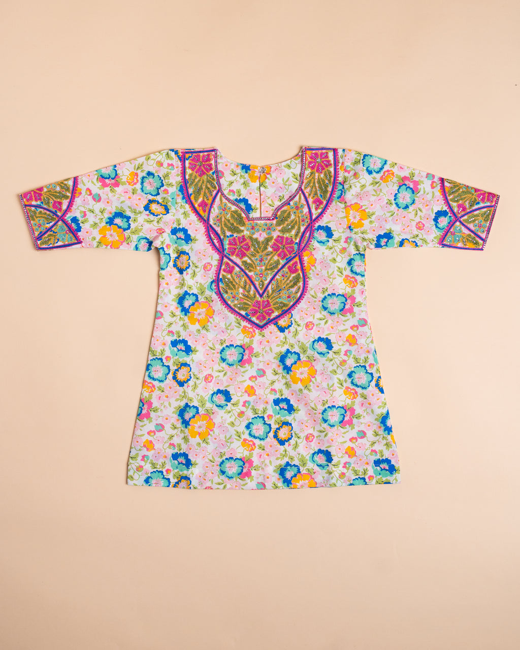 Pastel Floral Embroidered Full-Sleeve Khwer (4M–8Y)