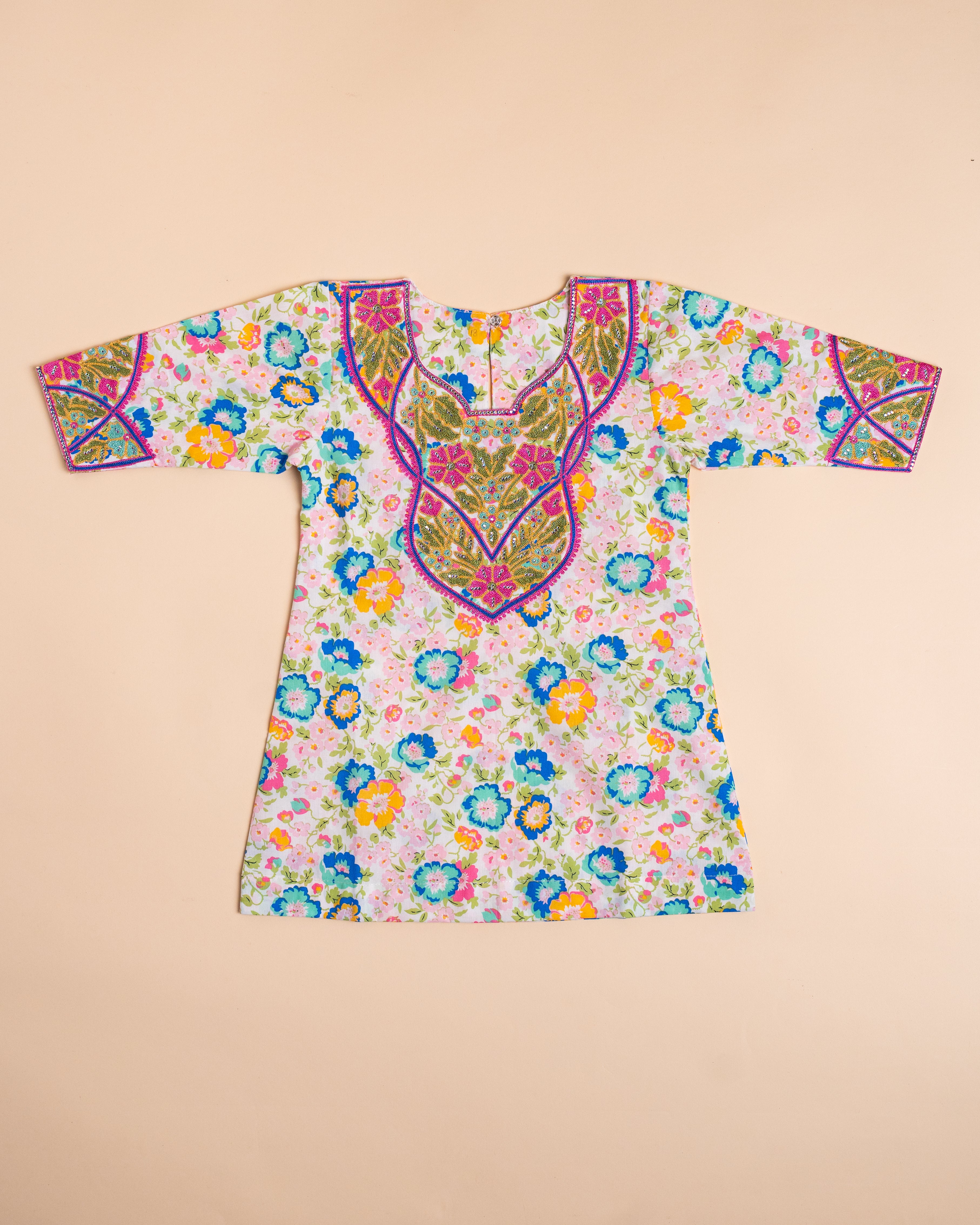 Pastel Floral Embroidered Full-Sleeve Khwer (4M–8Y)