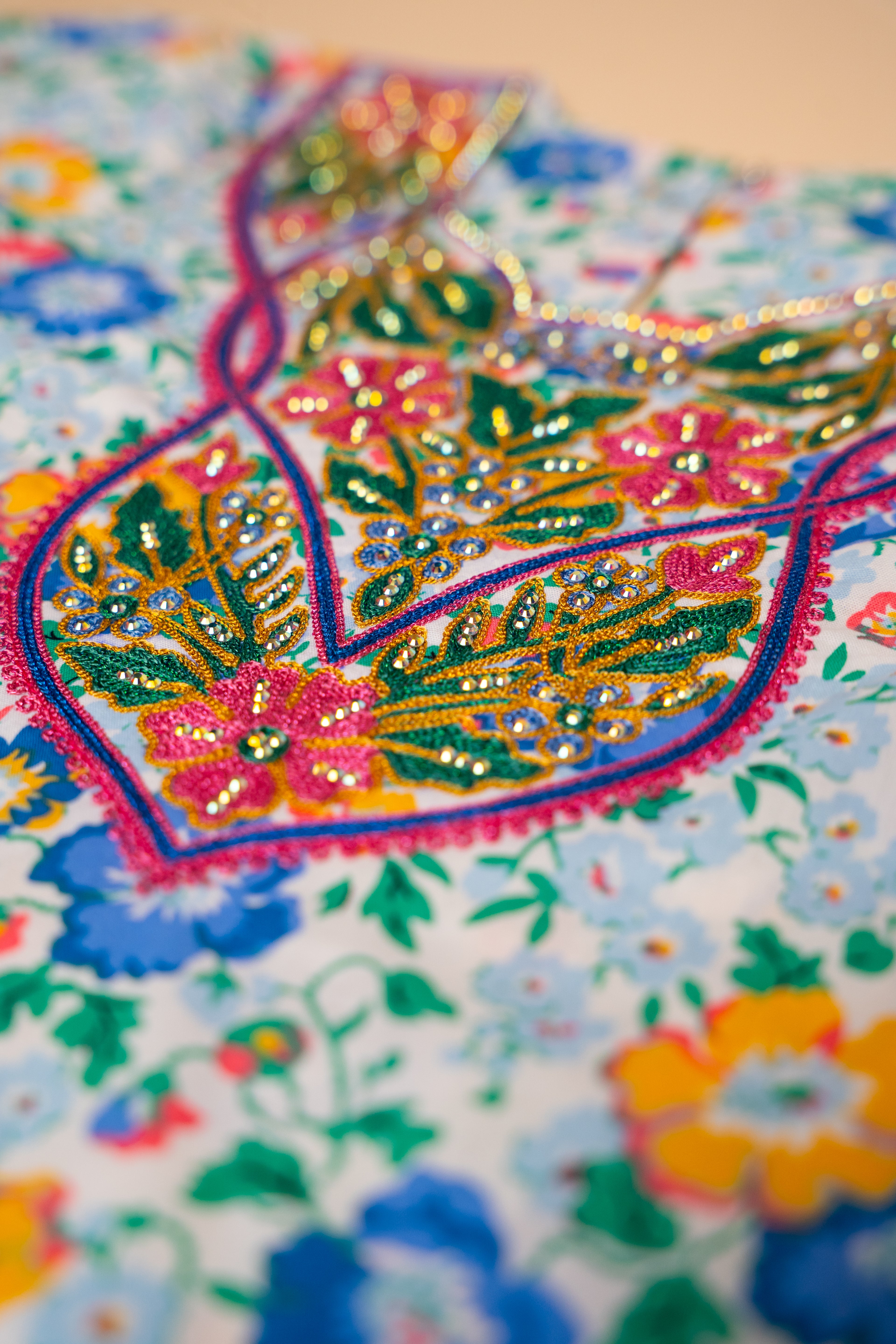 Blue & Yellow Floral Embroidered Full-Sleeve Khwer (4M–8Y)