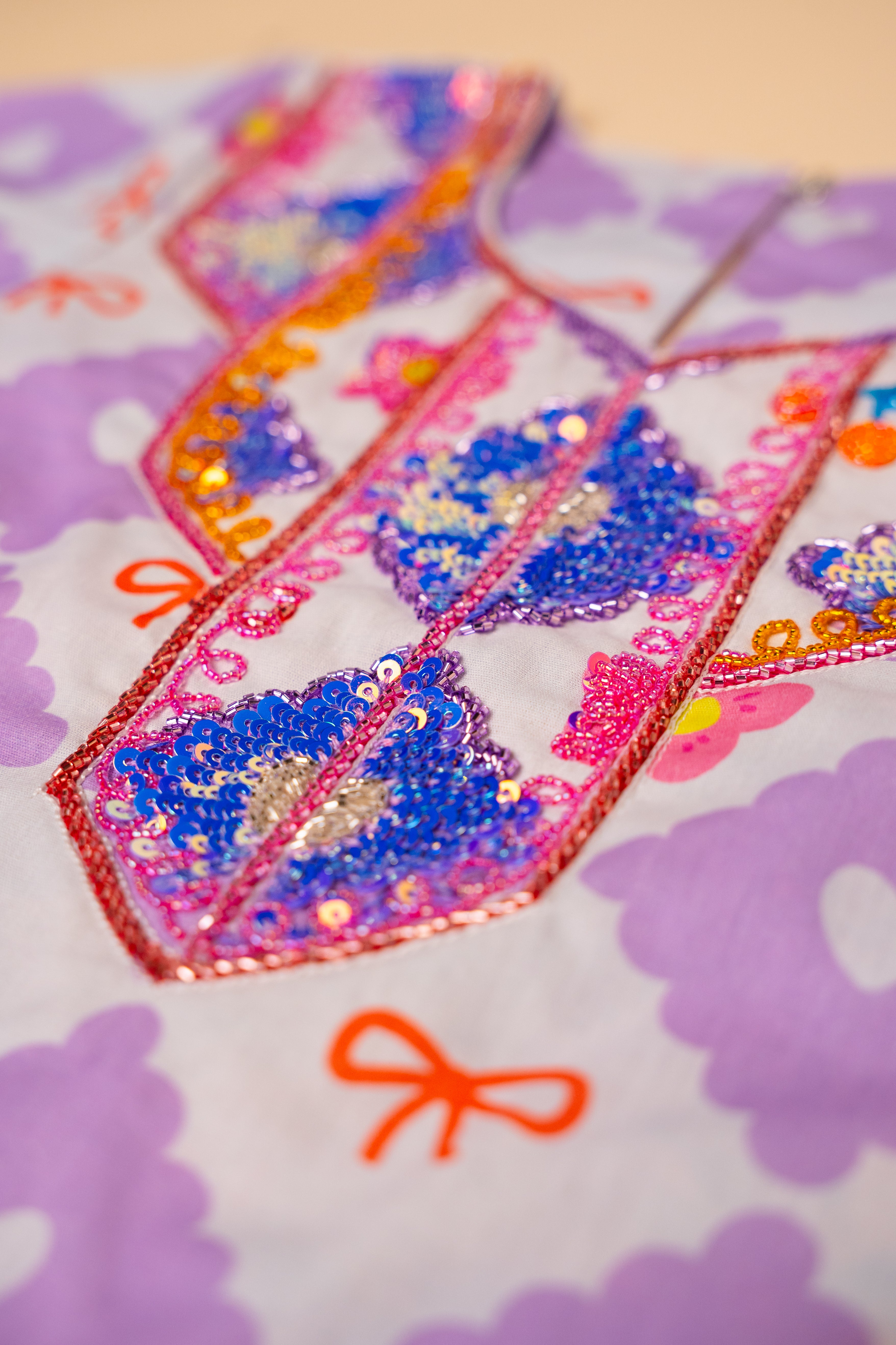 Lavender Heart Print Full-Sleeve Khwer (4M–8Y)