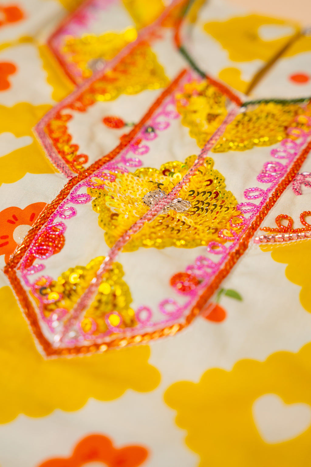 Yellow Heart Print Full-Sleeve Khwer (4M–8Y)