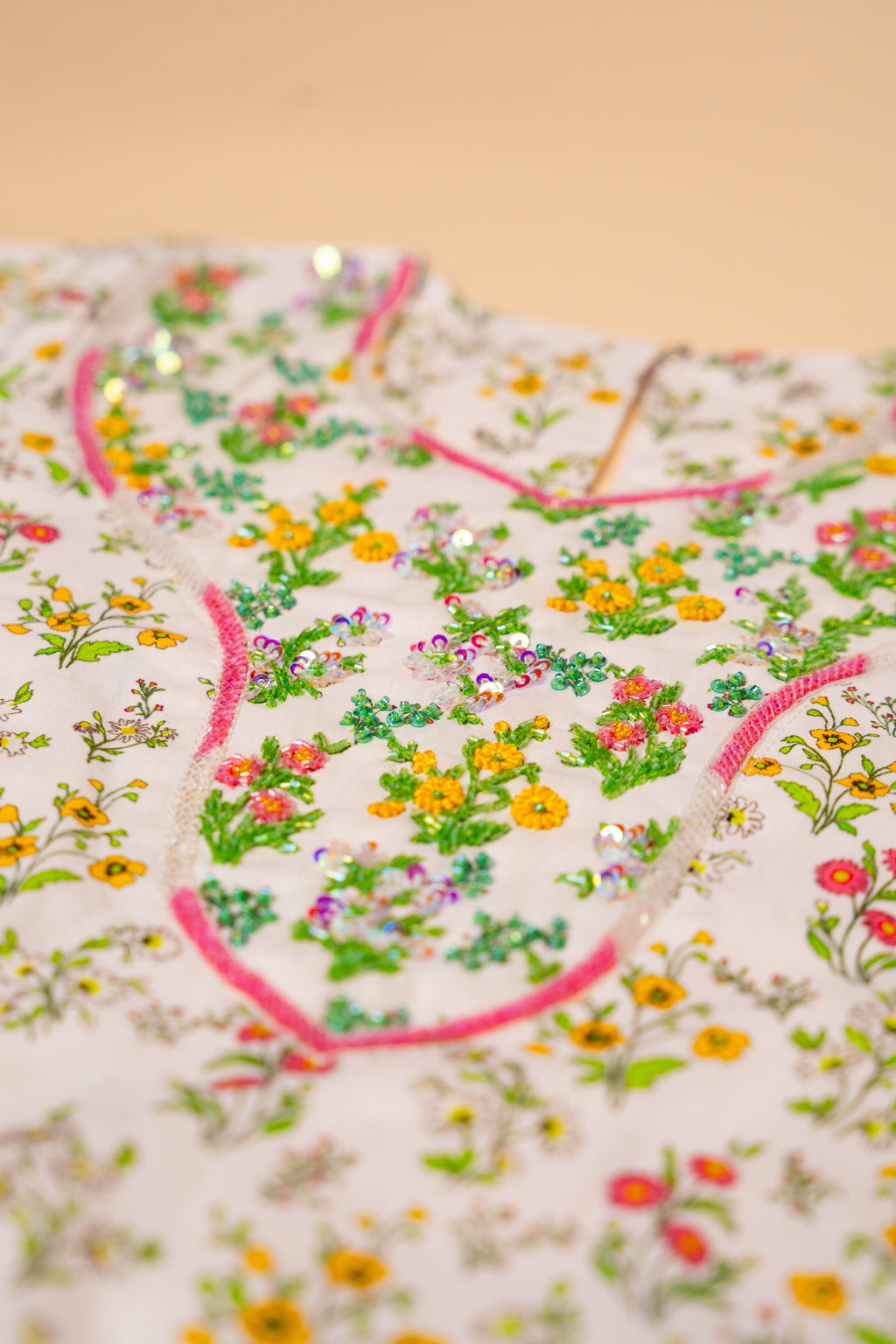 White Pastel Floral Embroidered Khwer (4M–8Y)