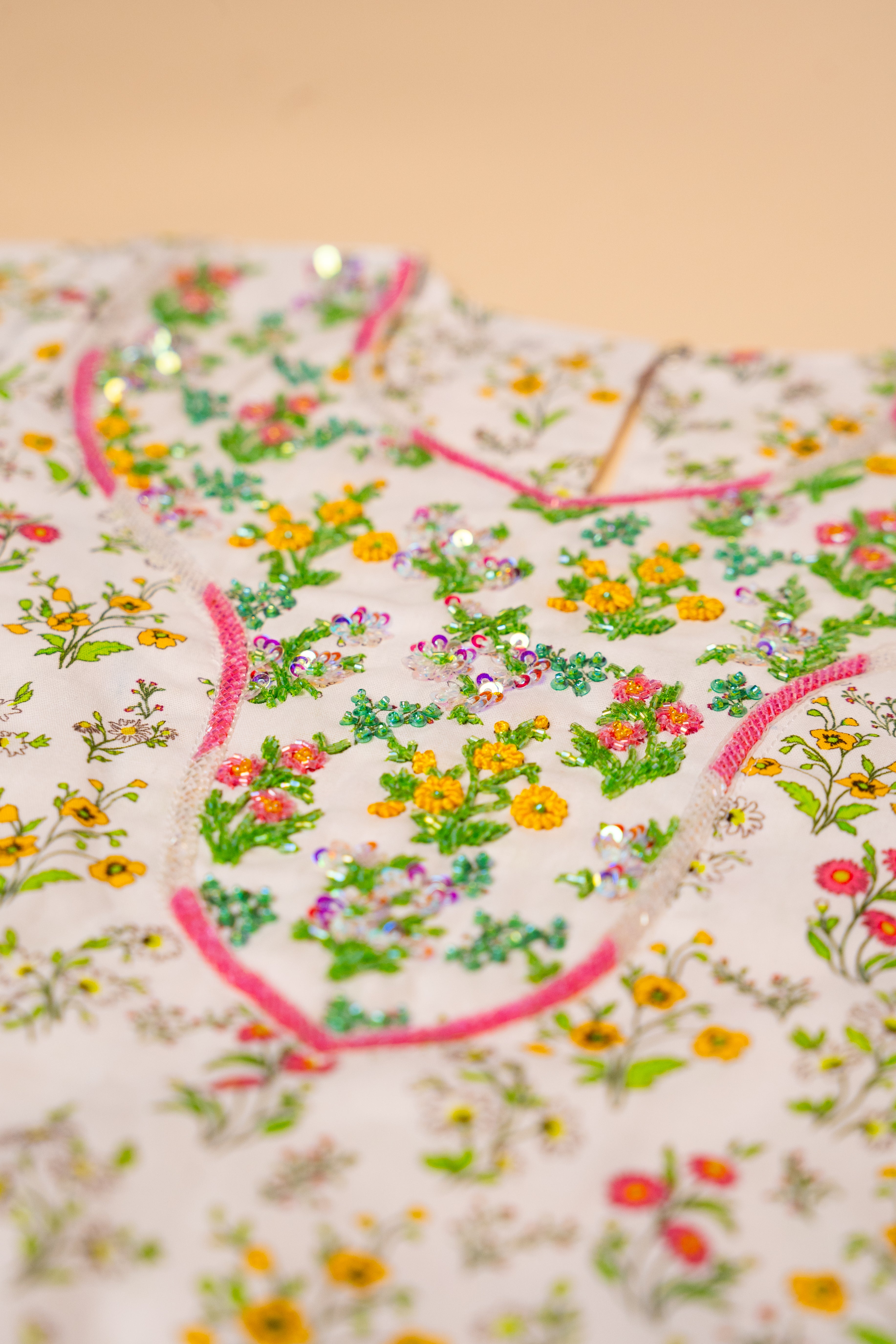 White Pastel Floral Embroidered Khwer (4M–8Y)