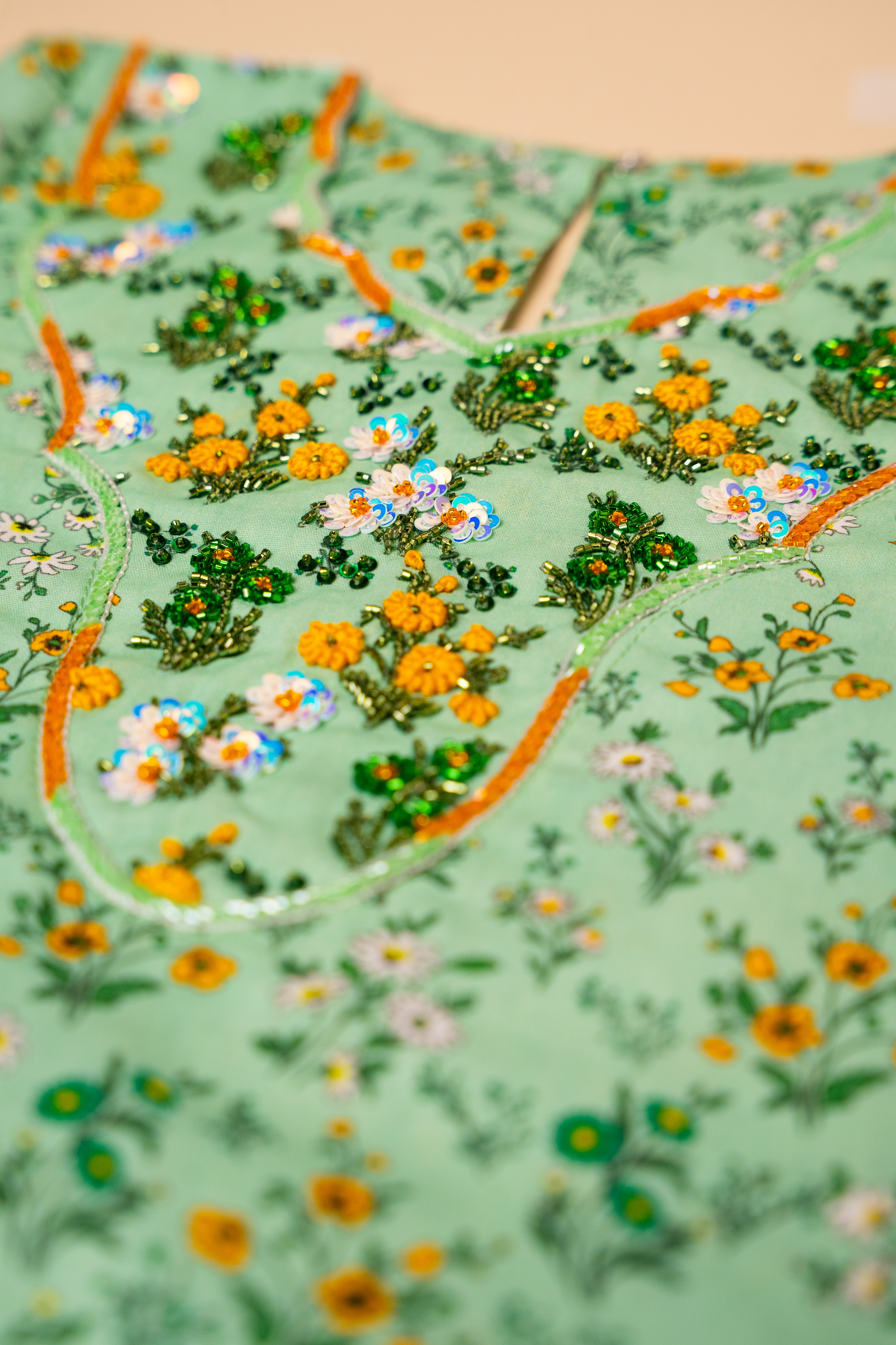 Green Floral Embroidered Khwer (4M–8Y)