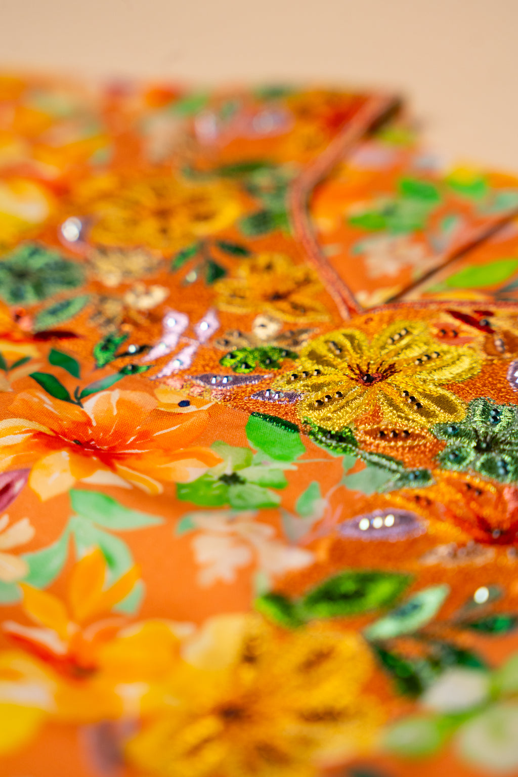 Orange Floral Embroidered Khwer (4M–8Y)