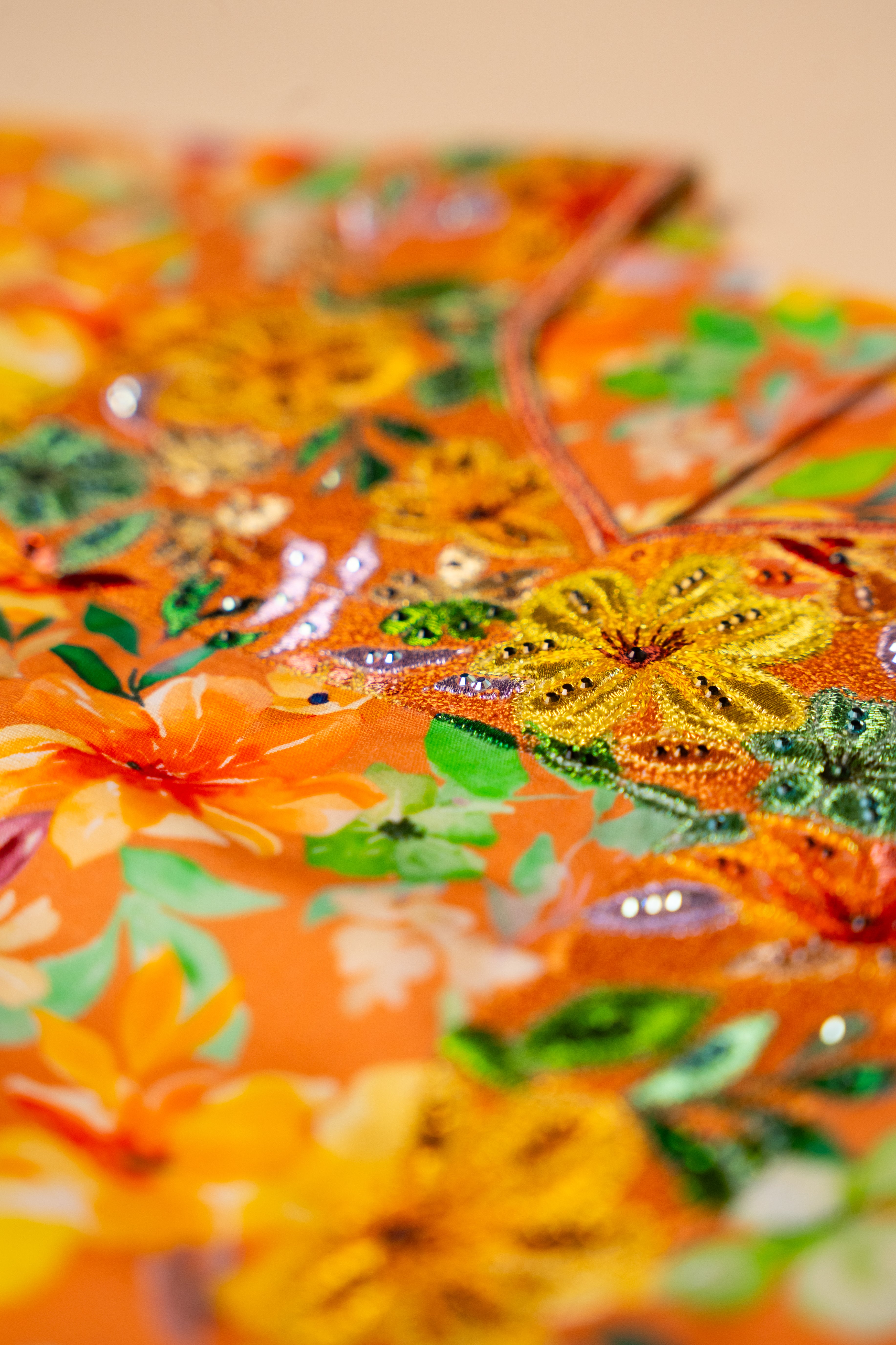 Orange Floral Embroidered Khwer (4M–8Y)