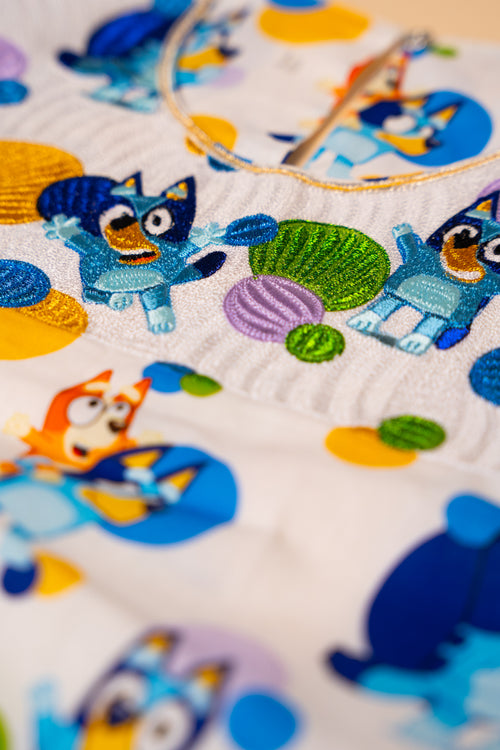 Blue Cartoon Print Full-Sleeve Dress (4M–8Y)